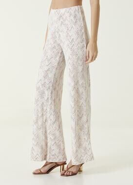 Missoni NWT White Crochet Knit Zig-Zag High Rise Wide Leg Pants Size 38 $1260